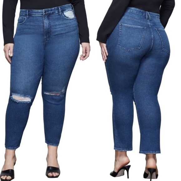 Good American Good Curve Distressed High Waist Ankle Straight Leg Jeans 24 Plus